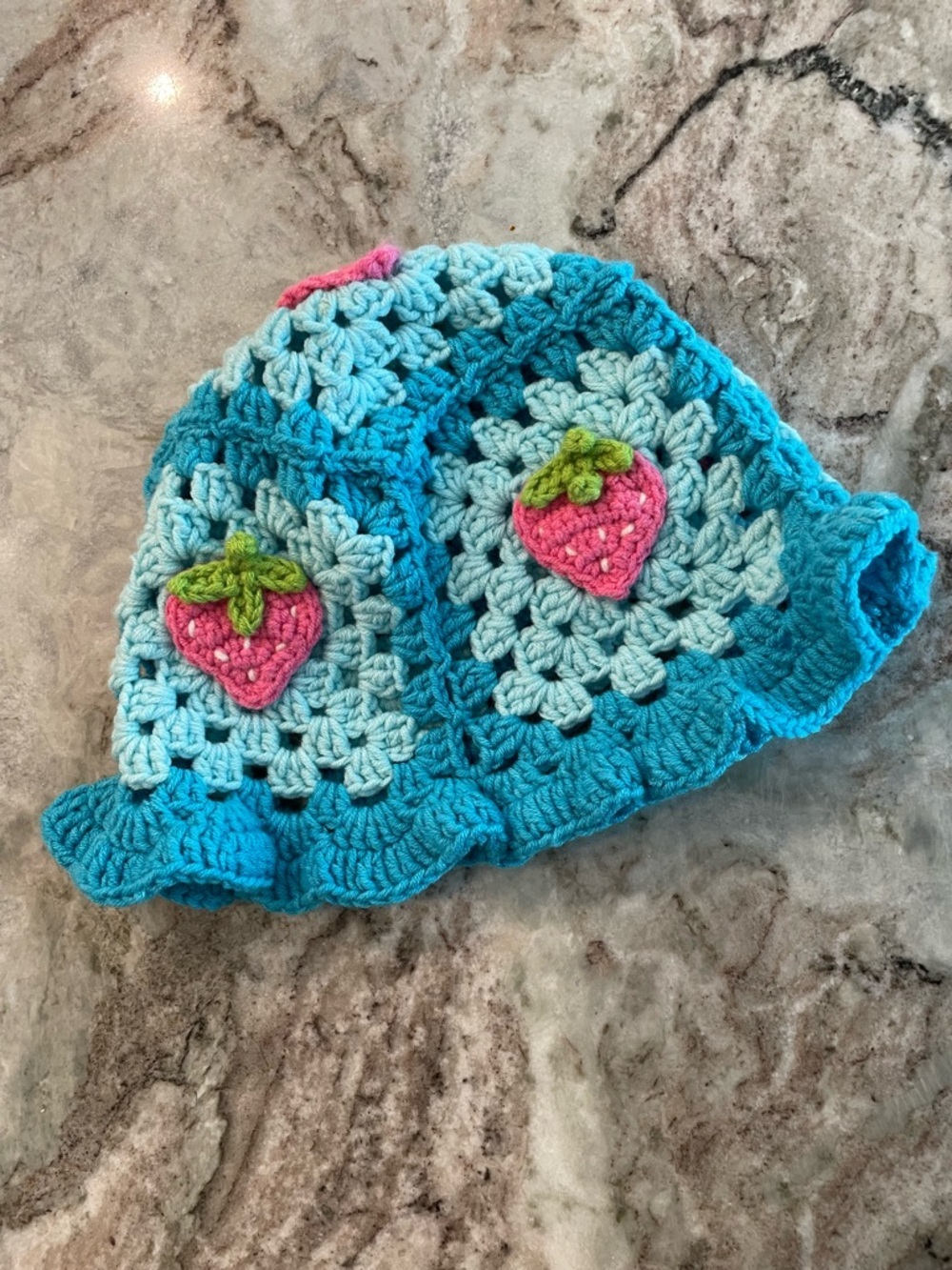 Strawberry Knitted Crochet Bucket Hat Y2K Granny Square Cap